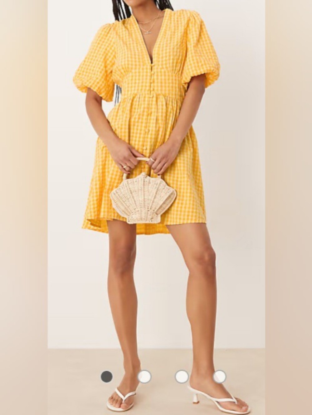 Nobody's Child Yellow Gingham Button Up Front Mini Dress. Size 18"